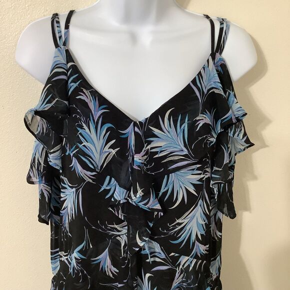 Taylor Coastal Tropical Cruise Beachy Tiered Summer Casual Ruffle Dress Sz 10 - Picture 2 of 9